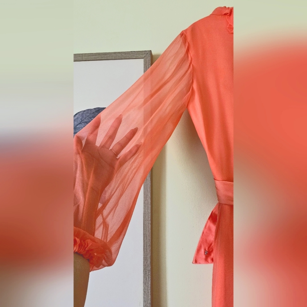 1960s Salmon Pink Chiffon Cocktail Dress - Picture 6 of 11